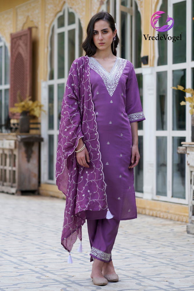 Vaari By VredeVogel Roman Silk Embroidery Kurti With Bottom Dupatta Wholesalers In Delhi
